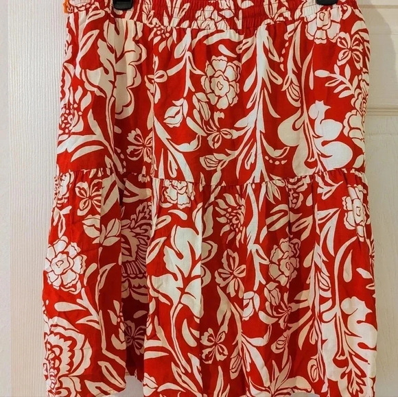 Knox Rose Skirt Red White Tropical Floral Rayon Drawstring Waist Sz. XL NWT - Picture 6 of 10